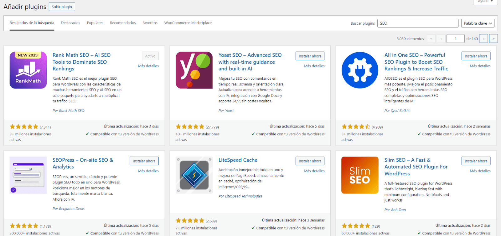 resultados se plugins seo